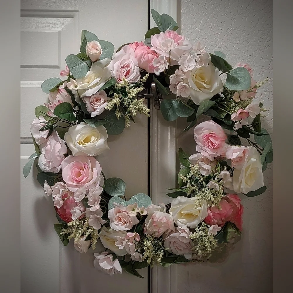NWT ASHLAND SPRING 🌹 Wreath. Monet's Garden Le Jardin de Monet W/ Pink & Yellow